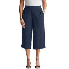 Cropped & cool! Meet the wide-leg pants designed in an easy pull-on style. Pair it with your fave tunic or button-down and complete your look with pumps. Crepe Pants, Ladies Of London, Pants Design, Bottom Clothes, Bottoms Pants, Leg Pants, Wide Leg Pants, Wide Leg, Pumps