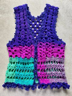 Multicolor Vest Ladies Vest Crochet Vest Purples and Green Vest Fall Vest Winter Vest Acrylic Blend Yarn Vest Size S Machine Washable Gentle Cycle Dry Flat Ladies Vest, Vest Crochet, Fall Vest, Winter Vest, Green Vest, Neon Fashion, Summer Crop Tops, Crochet Vest, Vest Fashion