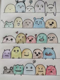 a drawing of many different colored monsters