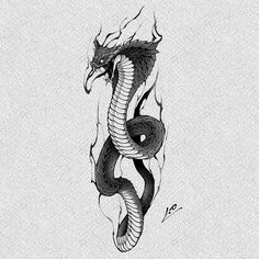 a black and white drawing of a dragon