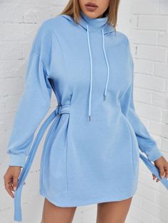 Solid Drawstring Drop Shoulder Hoodie | SHEIN USA Womens Sweatshirts Fashion, Drop Shoulder Hoodie, Girls Dress Outfits, Trendy Shirt Designs, Stylish Fall Outfits, Women Sweatshirts, Long Sleeve Casual Dress, Fashionista Clothes