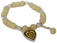 Adjustable Yellow Jewelry With Heart Beads, Yellow Beaded Bracelets With Heart Beads For Gifts, Adjustable Yellow Beaded Charm Bracelet, Yellow Heart Beads Jewelry For Gift, Yellow Beaded Charm Bracelet Gift, Yellow Beaded Charm Bracelet For Gift, Retro Heart, Yellow Bracelet, Bracelet Bead