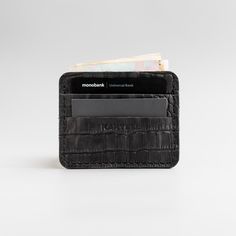 Looking for a cute but still functional gift? Easy! We all hate scattered banknotes and cards all over the house! Keep all of your little knick-knacks in one place by getting yourself a compact cardholder. Benefit from the minimalistic but stylish design of this cardholder made of genuine leather. Leather is an extra durable material to opt for as it will stand the test of time and keep all your cards and banknotes protected for years to come. Makes a great present for anyone loving leather acce Luxury Black Wallet For Business, Bifold Wallet With Crocodile Pattern For Gift, Bifold Wallet With Crocodile Pattern As Gift, Crocodile Pattern Bifold Wallet As A Gift, Leather Crocodile Pattern Card Holder For Everyday Use, Card Holder Aesthetic, Leather Business Card, Leather Business Card Holder, Luxury Wallet