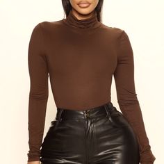 Fashion Nova Turtleneck Long Sleeve Size-S Color-Brown New With Tags Trendy Brown Turtleneck Top, Casual Brown Tops For Night Out, Brown Fall Top For Night Out, Brown Tops For Fall Night Out, Brown Top For Night Out In Fall, Brown Turtleneck Top For Work, Brown Stretch Tops For Night Out, Stretch Brown Tops For Night Out, Stretch Brown Top For Night Out