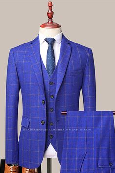 Looking for the best collection of Stylish Plaid Slim Fit Formal Men Suits | Reece Royal Blue Men Suits with affordable price? Shop Royal Blue Notched Lapel men's blazers at Bradymensuit with free shipping available. Prom Suit For Guys, Royal Blue Prom Suits, Blue Prom Suits For Guys, Plaid Wedding Dress, Mens Business Professional, Blue Prom Suit, Suits For Guys, Blue Plaid Suit, Groomsmen Dress