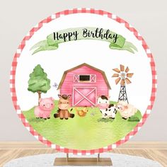 a happy birthday card with farm animals on it