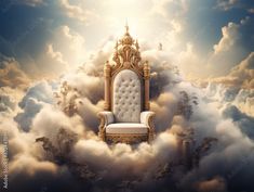 the throne is sitting in the clouds with its head on it's back end