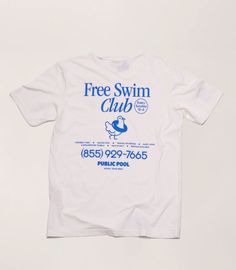 a white t - shirt with the words free swim club printed on it