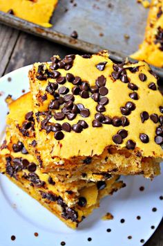 chocolate chip cookie bars stacked on top of each other