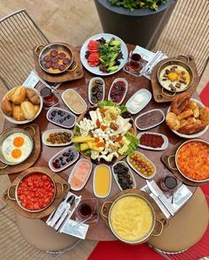 a round table filled with lots of food