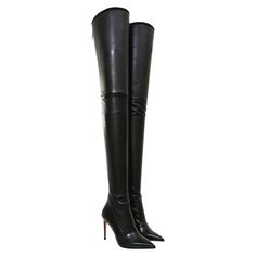 New Balmain Black Stretch Leather Over-the-Knee Thigh-High Boots Designer sizes available - 36, 37, 37.5, 38. According to Balmain Store US sizes will be 7, 8, 8.5, 9. Soft Stretch Leather, 100% Lambskin, Back Zip Closure, Pointed Toe-Line. Measurements approx.: Total Height ( from the floor and up) - 34 inches, Stiletto Heel - 4 inches. If you need more measurements please just ask. Made in Italy. New with box. Thigh High Black Boots, Stiletto Heel Boots, Slim Aarons, Heel Boots, Thigh High Boots, Black Stretch, Thigh High, Stiletto Heel, Over The Knee Boots