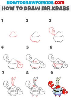 how to draw mr krabs step by step instructions for kids and beginners