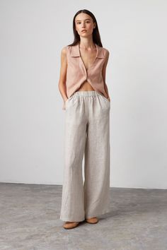 Flowy Trousers, Linen Wrap Dress, Wrap Dress Midi, Pants Elastic Waist, Wide Leg Linen Pants, Womens Pants, Pantalon Large, Linen Clothes, Linen Pants