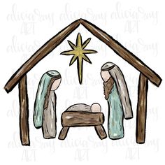 a christmas nativity scene with the baby jesus in his manger, and two wise men