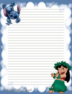 a paper with a cartoon character on it and an empty space for the text to be written