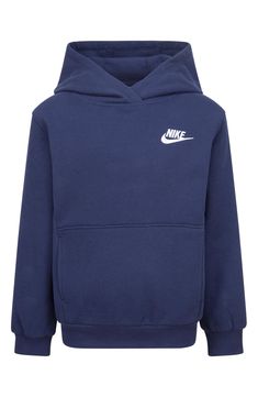 This quintessential, sporty hoodie is made from a cozy cotton blend and marked with an embroidered Futura logo, all in a scaled-down kids' size. Fixed hood Kangaroo pocket 60% cotton, 40% polyester Machine wash, tumble dry Imported Blue Hooded Sweatshirt With Logo Detail, Blue Logo Winter Hoodie, Blue Winter Hoodie With Logo Detail, Blue Winter Hoodie With Logo, Nike Cotton Sweats For Winter, Nike Cotton Hooded Sweatshirt, Nike Cotton Hoodie Sweats, Navy Hoodie With Embroidered Logo For Fall, Navy Hoodie With Embroidered Logo