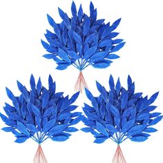 three blue leaves are shown on top of each other