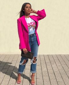 Pink Blazer Outfit, Stylish Business Outfits, Blazer Outfits Casual, Womens Outfits, Pink Blazer, Looks Chic, Blazer Outfits, Barbie Girl, Barbie Clothes