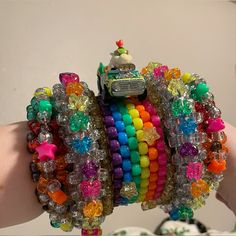 Rainbow Road Kandi Cuff, Big Kandi Projects, Kandi Kid Aesthetic, Scenecore Aesthetic Outfit, Kandi Tutorial