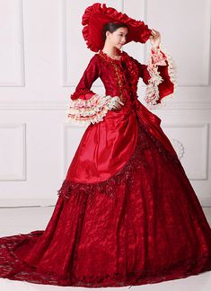 Burgundy Marie Antoinette Wedding Dress Rococo Queen Stage Party Banquet Gown   Condition: Brand New  Color: amp;nbsp; As Picture  Material: Satins And Lace  Silhouette: Ball Gown  Sleeve Length: Half Sleeve  Dresses Length:Floor-Length  Neckline:Square Neck  Decoration: Lace  Style: Vintage  Includes: Dress + Hat Lace Ball Gowns For Banquets, Lace Ball Gown For Banquet, Lace Ball Gown With Fitted Bodice For Banquet, Lace Ball Gown With Sweep Train For Banquet, Vintage Floor-length Ball Gown For Banquet, Vintage Ball Gown For Banquet, Fitted Lace Ball Gown For Banquet, Fitted Lace Ball Gown With Sweep Train, Elegant Fitted Ball Gown For Costume