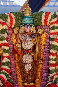 the statue of lord ganesh is surrounded by flowers