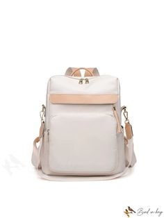 BirdinBag - Adjustable Strap Colorblock Backpack with Tassel Detail - Classic Design Trendy Cream Rectangular Backpack, Beige Rectangular Backpack With Large Capacity, Beige Large Capacity Rectangular Backpack, Large Capacity Beige Rectangular Backpack, Beige Rectangular Backpack, Beige Rectangular Student Bag, Beige Portable Rectangular Backpack, Portable Rectangular Beige Backpack, Beige Rectangular Backpack With Zipper Closure