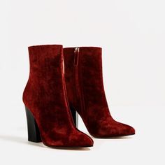 Red Velvet Zara Ankle Boots. Brand New. Size 37 Red Velvet Boots, Zara Ankle Boots, Velvet High Heels, Velvet Ankle Boots, Zara Boots, Velvet Boots, Velvet Shoes, Velvet Heels, High Heel Boots Ankle