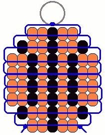 an orange and black object is shown in the shape of a rectangle with circles on it