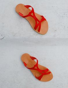 MODEL ★Thetis★ ☼Picture color Red☼ A unique design will ensure elegance and comfort whether you walk casually through the city park. To check out our entire collection of sandals please visit the following link: https://www.etsy.com/shop/KionasSandals?ref=seller-platform-mcnav Item's details: All leather sandals are made from superior leather combined with a recyclable rubber sole, hand-crafted in Greece designed for comfort and durability. We use the finest materials from local suppliers. We us Red Flat Sandals With Rubber Sole, Red T-strap Sandals With Round Toe For Summer, Red Open Toe T-strap Sandals For Beach, Red Open Toe T-strap Sandals, Red T-strap Sandals For Summer Beach, Red T-strap Sandals For Beach And Spring, Red T-strap Sandals For Spring Beach, Red T-strap Sandals For Beach In Spring, Red Leather Flip Flops For Vacation