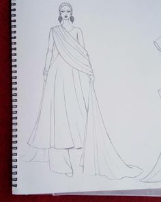 a drawing of two women in evening dresses