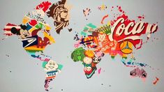 a map of the world covered in stickers