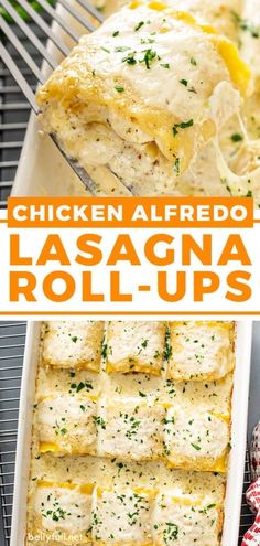 chicken alfredo lasagna roll - ups are an easy and delicious appetizer