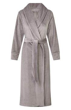 Lounge-around in luxe style and comfort snugled in a velvety long robe from Kim Kardashian West's SKIMS collection. 50" front length; 54" back length (size Medium) Long sleeves Removable waist tie 92% polyester, 8% spandex Hand wash, dry flat Imported Women's Clothing Luxury Robes, Soft Robes, Women's Robe, Grey And Beige, Trendy Colors, Waist Tie, Kim Kardashian, Piping, Women's Intimates