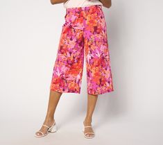 Summer's coming. Is your wardrobe ready yet? Set yourself up for the season ahead with these pretty printed capri pants. The wide-leg silhouette is ultra-flattering, and the floral pattern pops, bringing polished refinement to the forefront of your personal style. From Isaac Mizrahi Live!TM. Valerie Parr Hill, Adaptive Clothing, Beauty Storage, Cuddl Duds, American Leather, Isaac Mizrahi, Linen Apron, Style Guides, Fashion Brand