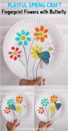 paper plate crafts with flowers and butterflies on them