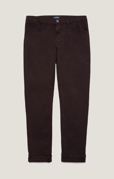 Cut in an ultra-flattering tapered straight leg, a dimensional diagonal pattern in an elegant burgundy hue adds movement and texture to this polished, everyday pant. Designed in a contemporary straight leg fit with a mid rise, this pant has the luxurious feel of twill and the everyday comfort of denim. - - - 11" front rise 16.5" back rise 16.5" knee 15" leg opening Model is 6' and is wearing size W32/L32. Fabric: 89% Cotton, 8% Polyester, 3% Elastane  Made in Turkey Item: H0031087241 Dark Comfort, Tapered Chinos, Flattering Pants, Everyday Pants, Blazer Fashion, Mid Rise Jeans, Straight Pants, T-shirt Polos, Premium Denim