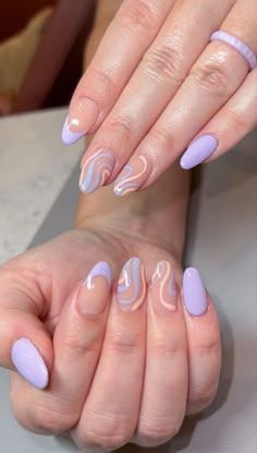 Put a twist on your summer nail colors and designs. Play around with shape, pattern and colors. Make it funky and fun with wavy or swirl nail designs. These are almond shape nail design inspo for your next nail salon trip. #summernails #trendingnails #almondshapped #nailinspo #lavendarnails #naildesign #nailsoftheday #swirlnails #nailheaven #trendynails #naildesign #funnails #funnailart #summervibes #orangenails #nailart #summertrends #colortrends #brightsummernails #nailarttrendy #wavynails Almond Shaped Nails Designs, Acrylic Nails Designs, Almond Nails Designs, Really Cute Nails