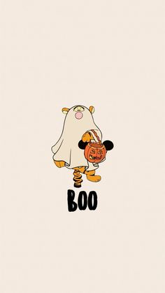 a cartoon character holding a pumpkin with boo on it