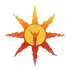 a person standing in front of a sun with their hands up