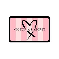 the victoria's secret logo on a pink and white striped background with a heart