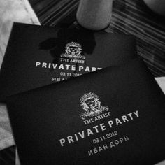 two black and white cards with the words private party on them