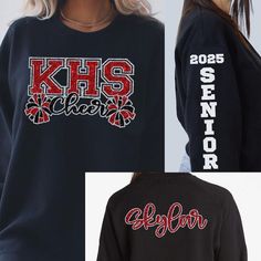 ** NEW DESIGN FOR 2024/2025 SENIOR Cheer Sweatshirts** Looking for Something Other than Cheer??? Send me a Message -----> Since I can only give 2 option in the drop menus - you will need to indicate more info in the Customization Box. **Please Refer to the Pics** BASE "Outline" COLOR - Background around Logo PRIMARY COLOR - BIG Letters & Partial Pom-Poms SECONDARY COLOR - Trim in BIG Letters, "Cheer" & Partial Pom-Poms 2025/2026 SENIOR IS IN WHITE - Unless you purchase a White Sweatshirt **You can Request Something different on the Sleeve** NAME ON BACK - This will be a Combination of the Primary & Secondary Colors. **You may request Something Different** **Sweat Shirt Info: 50/50 Cotton/Poly - Solid Colors 40/60 Cotton/Poly - Heather Colors 8 Oz. Tear Away Tag Pre-ShrunkPill-resistant air Cheer Sweatshirt Ideas, Sporty Black Top For College Events, Sporty Black Tops For College Events, Cheap School Spirit Sweatshirt For Cheerleading, Sporty Long Sleeve Tops For College Events, Customizable School Spirit Tops For Cheerleading, Cotton Sweatshirt For School Spirit Cheerleading, Cheer Shirts Designs Cheerleading, Senior Cheer Sweatshirt