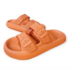 Comfy Orange Two Strap Slide Sandals. Two Adjustable Straps. Bpa-Free Premium Eva Mould 1.75 Inch Thick Sole Waterproof & Washable Heel Support Cradled Contour Fit Diamond Texture Footbed Extra Grip Outsole Breathable And Anti-Odour. Brand: Cozi Slides Size: 7 - 8 Style Tags: Sandals, Slip On, Slides, Comfy, Comfortable, Spring. Summer, Beach, Pool, Travel, Vacation Condition: New, Nwt, New With Tags - Comes With Original Bag Packaging - No Box Floral Print Shoes, Diamond Texture, Orange Sandals, Lime Green Shorts, Miller Sandal, Uniqlo Bags, Swim Shoes, Leather Slide Sandals, Original Bags