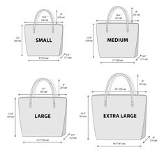 the size and measurements of a large tote bag, with measurements on each side