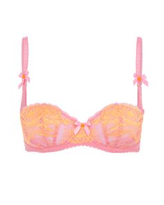 Yes, yes, Yara.. . Yara’s classic chic gets a flirtatious update in bubble gum pink and juicy orange. Gorgeous floral Leavers lace combined with micro fishnet for maximum comfort. The perfect set to elevate your everyday. Pink balconette bra Crafted from a stretch Leavers lace combined with micro fishnet Designed to give maximum support with an AP edge Stretch cross dyed lace Wear with the rest of the Yara set for a gorgeously colourful look Bra Crafts, Bridal Nightwear, Juicy Orange, Lingerie Brands, Pretty Bras, Bubble Gum Pink, Cute Bras, Pretty Lingerie, Classic Chic