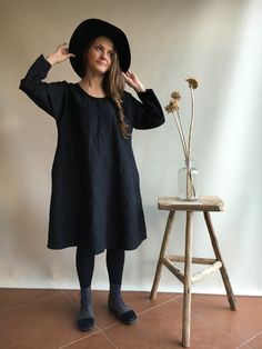 Linen Tunic Dress, Oversized and loose black dress, long sleeve dress, womens tunic, plus size dress, black dress, linen dresses for woman by Linenbeeshop on Etsy Loose Black Dress, Linen Tunic Dress, Oversized Tunic, Linen Tunic, Womens Tunics, Linen Dresses, Plus Size Dress, Linen Clothes, Tunic Dress