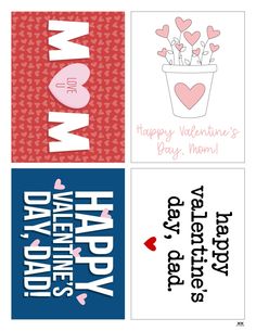 four valentine's day cards with the words happy valentine's day on them