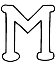 the letter m coloring page is shown in black and white, with an uppercase