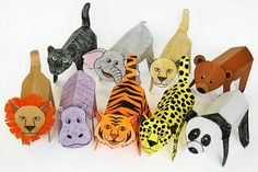 a group of paper animals sitting next to each other