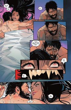 a comic strip with an image of two people in bed and one is kissing the other